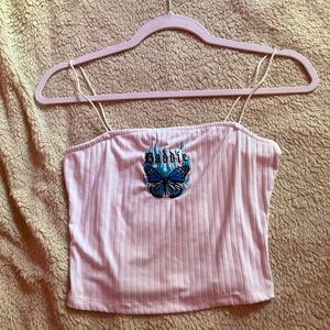 Rue 21 white tank top (crop) embroidered patch